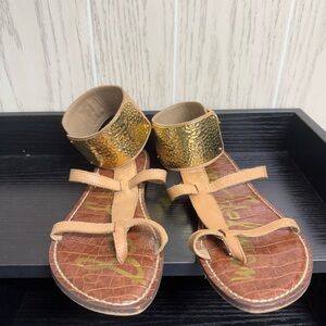 Sam Edelman genette Gold Metal Tan Leather Flats sz 6.5m